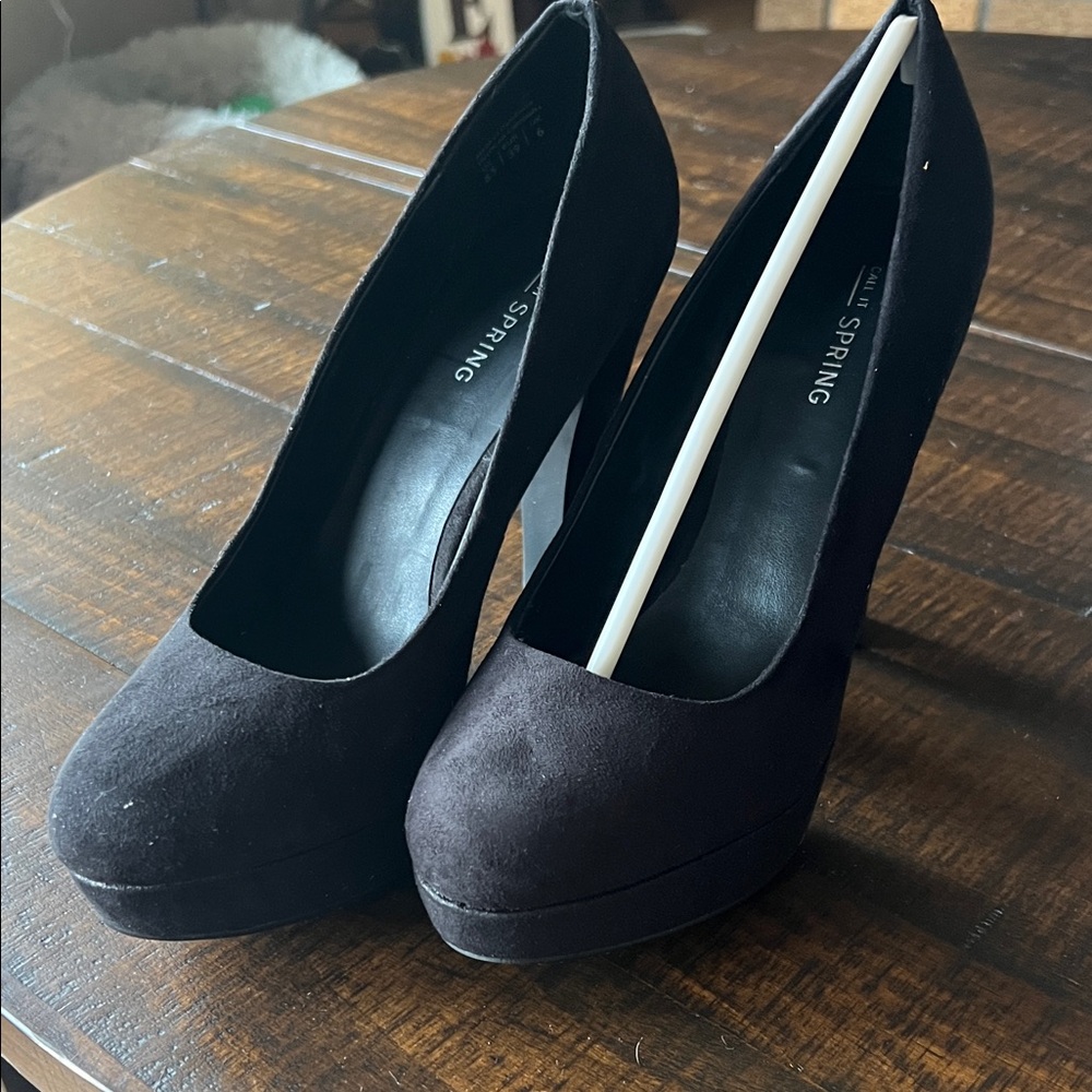 Call It Spring Black Suede Platform Pumps with High Stiletto Heel